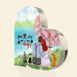 You And Me And The Dogs Personalized Heart Shaped Acrylic Plaque, Couple Gift - Decorative Plaques - GoDuckee