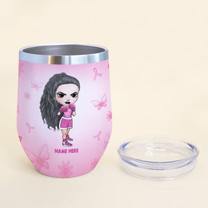 Breast Cancer Awareness - Personalized Boxing Girl Wine Tumbler - Not Going Down Without A Fight - Pink Theme - Wine Tumbler - GoDuckee