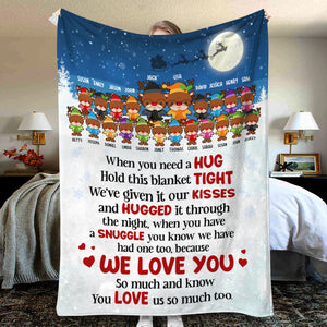 Personalized Deer Grandparent & Grandkids Blanket - Hug Tight Kisses Hugged Snuggle, We Love You - Blanket - GoDuckee