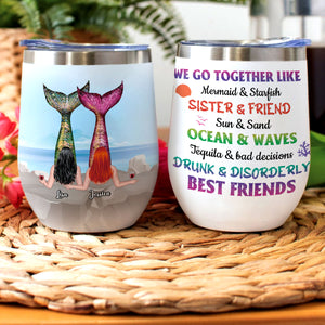 Personalized Mermaid Besties Wine Tumbler - We Go Together Like - Beach Theme - Wine Tumbler - GoDuckee
