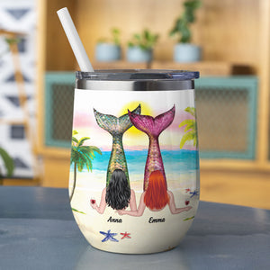 Personalized Mermaid Besties Wine Tumbler - Time To Party Our Tails Off - Beach Theme frd2104 - Wine Tumbler - GoDuckee
