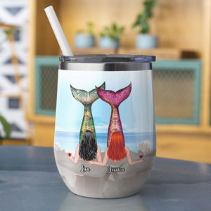 Personalized Mermaid Besties Wine Tumbler - We Go Together Like - Beach Theme - Wine Tumbler - GoDuckee