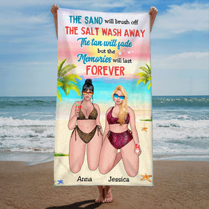 Tan Fade & Memories Forever - Personalized Beach Towel - Gift For Salty Sisters, Best Friend, Girls Trip - Leopard Pattern - Beach Towel - GoDuckee
