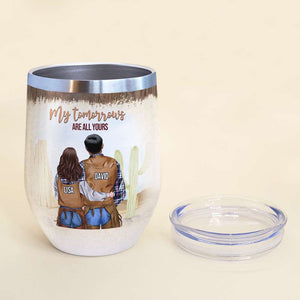 Personalized Cowboy Couple Wine Tumbler - Every Love Story Is Beautiful - Couple Shoulder to Shoulder - Wine Tumbler - GoDuckee