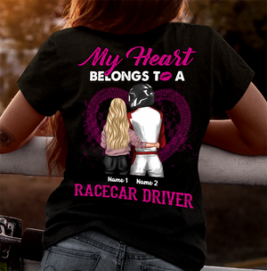 Personalized Couple Gifts Shirt Ideas For Racing Girl My Heart Belongs To A Racecar Driver - Custom Shirts - Shirts - GoDuckee
