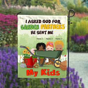Personalized Gifts For Family, I Asked God For Garden Partners He Sent Me My Kids - Custom Gardening Flag - Flag - GoDuckee