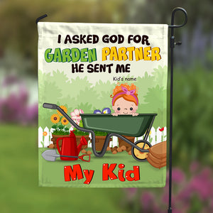 Personalized Gifts For Family, I Asked God For Garden Partners He Sent Me My Kids - Custom Gardening Flag - Flag - GoDuckee