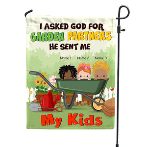 Personalized Gifts For Family, I Asked God For Garden Partners He Sent Me My Kids - Custom Gardening Flag - Flag - GoDuckee