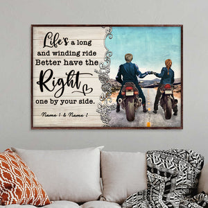 Personalized Biker Couple Poster - Life Is A Long And Winding Ride - Back View - Poster & Canvas - GoDuckee