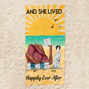 Dogs & Book, She Lived Happily Ever - Personalized Beach Towel - Gifts For Book Lovers, Dog Mom - Beach Towel - GoDuckee