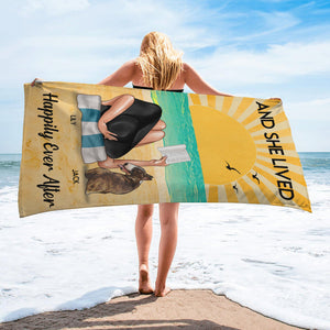 Dogs & Book, She Lived Happily Ever - Personalized Beach Towel - Gifts For Book Lovers, Dog Mom - Beach Towel - GoDuckee