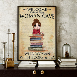 Personalized Relaxing Girl Poster - Wild Woman With Book & Tea - Welcome Relax & Enjoy - Poster & Canvas - GoDuckee