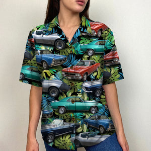 Custom Classic Car Photo Hawaiian Shirt, Tropical Tree Pattern, Summer Gift (Car0107) - Hawaiian Shirts - GoDuckee