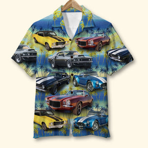 Custom Muscle Car Hawaiian Shirt, Seamless Tree Pattern - Hawaiian Shirts - GoDuckee