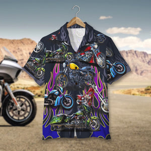 Custom Motorcycle Photo Hawaiian Shirt, Flame Pattern - Hawaiian Shirts - GoDuckee