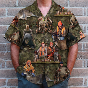 Custom Hunting Photo Hawaiian Shirt, Dry Leaves Pattern - Hawaiian Shirts - GoDuckee