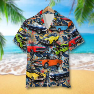 Custom Muscle Car Photo Hawaiian Shirt, Red Flowers Pattern (Car0902) - Hawaiian Shirts - GoDuckee