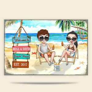 Welcome To Beach House Personalized Couple Metal Sign Gift For Couple, Summer Gift - Metal Wall Art - GoDuckee