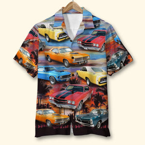 Custom Muscle Car Hawaiian Shirt, Beach Sunset Pattern - Hawaiian Shirts - GoDuckee