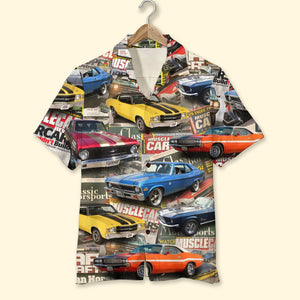 Custom Muscle Car Photo Shirt, Magazine Pattern, Gift For Car Lovers - Hawaiian Shirts - GoDuckee
