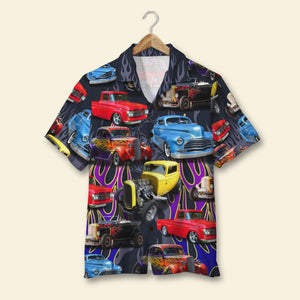 Custom Hot Rod Photo Hawaiian Shirt, Flame Pattern, Gift For Hot Rod Lovers - Hawaiian Shirts - GoDuckee