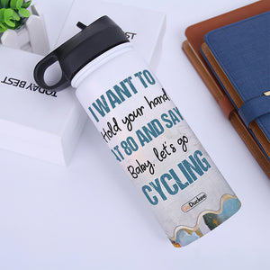 Personalized Cycling Couple Water Bottle - At 80 Baby Let's Go Cycling - Cycling Front View - Water Bottles - GoDuckee