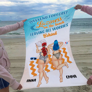 Personalized Sun Tanning Girl Beach Towel - Laziness On The Beach - Beach Towel - GoDuckee