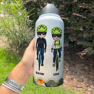 Personalized Cycling Couple Water Bottle - At 80 Baby Let's Go Cycling - Cycling Front View - Water Bottles - GoDuckee