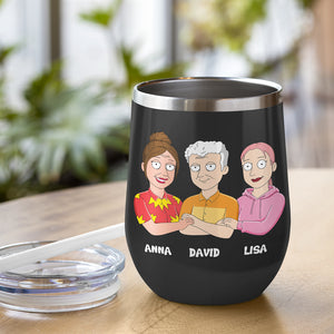 Cartoon Father & 2 Daughters - Personalized Wine Tumbler - Dear Dad, Thanks For Putting Up - Wine Tumbler - GoDuckee