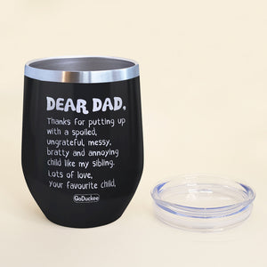 Cartoon Father & 2 Daughters - Personalized Wine Tumbler - Dear Dad, Thanks For Putting Up - Wine Tumbler - GoDuckee