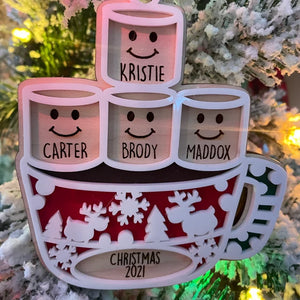 Hot Cocoa Mug Family, Personalized Wood Ornament, Christmas Gift For Family - Ornament - GoDuckee