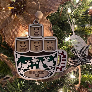 Hot Cocoa Mug Family, Personalized Wood Ornament, Christmas Gift For Family - Ornament - GoDuckee