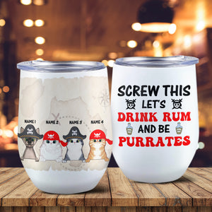 Personalized Pirrate Cat Breeds Wine Tumbler - Let's Drink Rum and Be Purrates - Vintage Map Theme - Wine Tumbler - GoDuckee