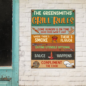 BBQ Metal Sign - Custom Grill Rules & Name - Metal Wall Art - GoDuckee