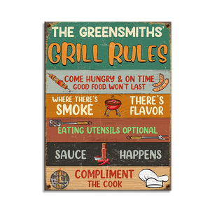 BBQ Metal Sign - Custom Grill Rules & Name - Metal Wall Art - GoDuckee
