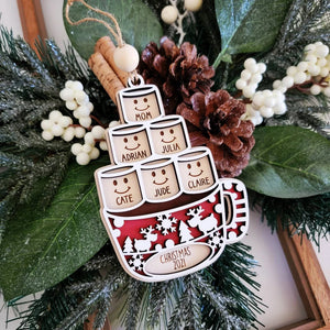 Hot Cocoa Mug Family, Personalized Wood Ornament, Christmas Gift For Family - Ornament - GoDuckee