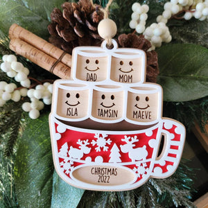 Hot Cocoa Mug Family, Personalized Wood Ornament, Christmas Gift For Family - Ornament - GoDuckee