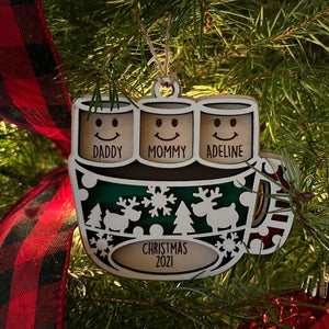 Hot Cocoa Mug Family, Personalized Wood Ornament, Christmas Gift For Family - Ornament - GoDuckee