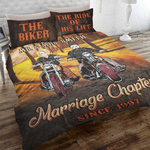 Biker Couple The Biker And The Ride Of His Life Personalized Quilt Bed Set - Quilts & Comforters - GoDuckee