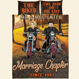 Biker Couple The Biker And The Ride Of His Life Personalized Quilt Bed Set - Quilts & Comforters - GoDuckee