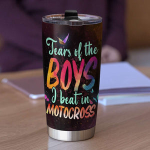 Personalized Motocross Girl Tumbler Cup - Tears Of The Boys I Beat In Motocross - Tumbler Cup - GoDuckee