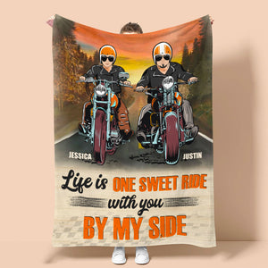 Personalized Biker Couple Blanket - Life Is One Sweet Ride With You By My Side - Marriage Chapter - Blanket - GoDuckee