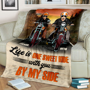 Personalized Biker Couple Blanket - Life Is One Sweet Ride With You By My Side - Marriage Chapter - Blanket - GoDuckee