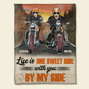 Personalized Biker Couple Blanket - Life Is One Sweet Ride With You By My Side - Marriage Chapter - Blanket - GoDuckee