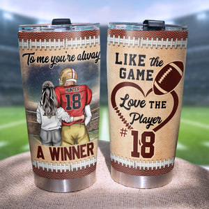 Personalized American Football Couple Tumbler - Like The Game Love The Player - Tumbler Cup - GoDuckee