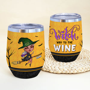 Personalized Witch Girl Wine Tumbler - Way To The Wine - Wine Tumbler - GoDuckee