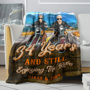 Personalized Biker Couple Blanket - Custom Years, Still Enjoy The Life - Marriage Chapter - Blanket - GoDuckee