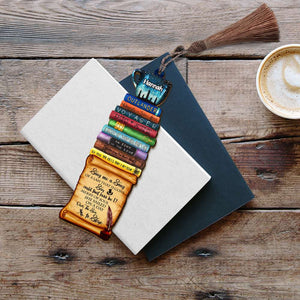 Outlander Wooden Bookmark - Sing Me A Song of A Lass Bookstack - Custom Name - Coffee Cup & Stack Of Books - Bookmarks - GoDuckee