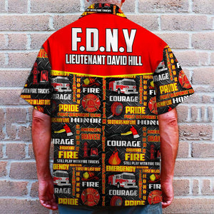 Personalized Firefighter Hawaiian Shirt - Still Play With Fire Trucks - Red Fire Pattern - Hawaiian Shirts - GoDuckee