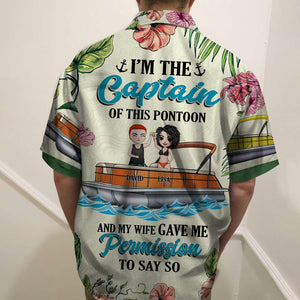 Personalized Pontoon Couple Hawaiian Shirt - I'm The Captain Of This Pontoon - Floral Pattern Fol7-Vd1 - Hawaiian Shirts - GoDuckee
